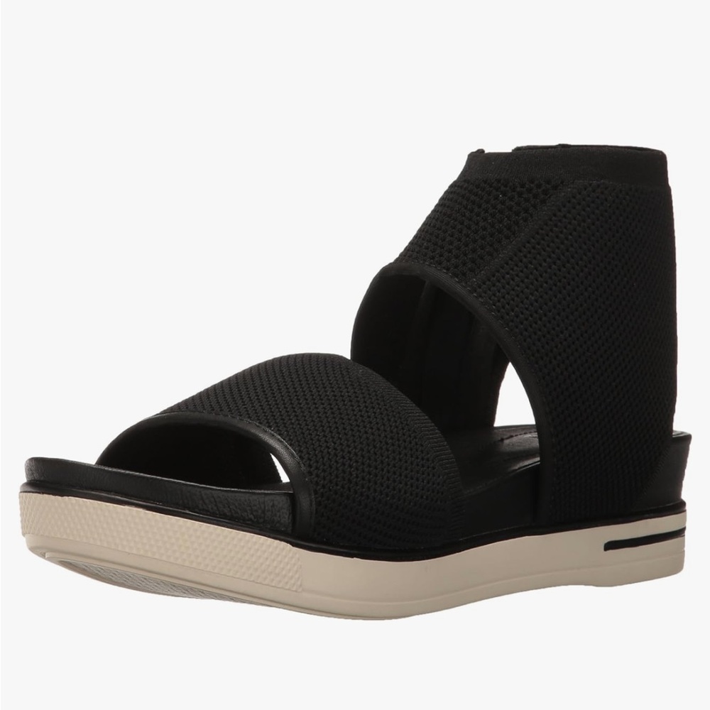 Eileen Fisher Knit Sport Platform Sandal in black with a stretch ankle cuff 9